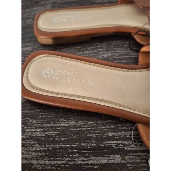 Emma New York‎ Women's Sandals Slip On Pleather Slide Sandals Size 10 Cognac NEW - Picture 2 of 5